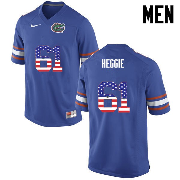 Florida Gators Men #61 Brett Heggie College Football Jersey USA Flag Fashion Blue